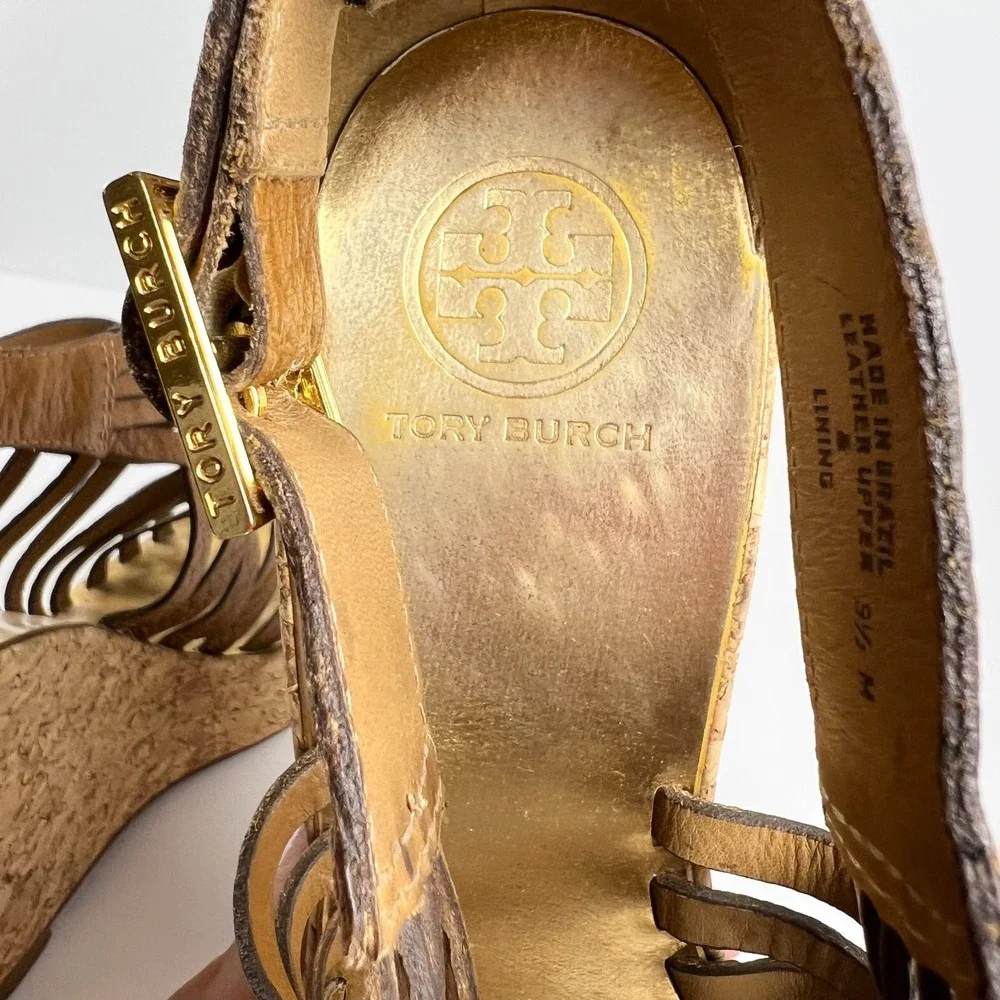 TORY BURCH Anamarte Brown Cork Wedge Platform Sandals Size‎ 9.5 M Leather Buckle
